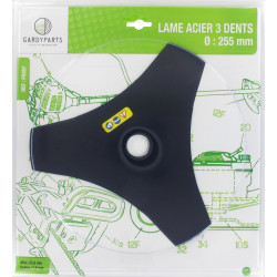 Lame acier 3 dents évidées pour débroussailleuse, dimensions coupe: 255mm de marque Centrale Brico, référence: J6616200