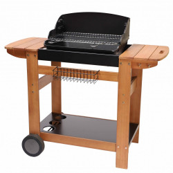 Barbecue au charbon de bois SOMAGIC Senlis, chariot bois, cuve noire - SOMAGIC