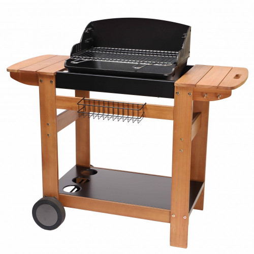 Barbecue au charbon de bois SOMAGIC Senlis, chariot bois, cuve noire - SOMAGIC