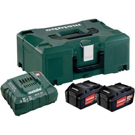 Pack énergie 18 V Pack 2 Batteries 4,0 Ah Li-Power + chargeur rapide - ASC 55, coffret Metabox