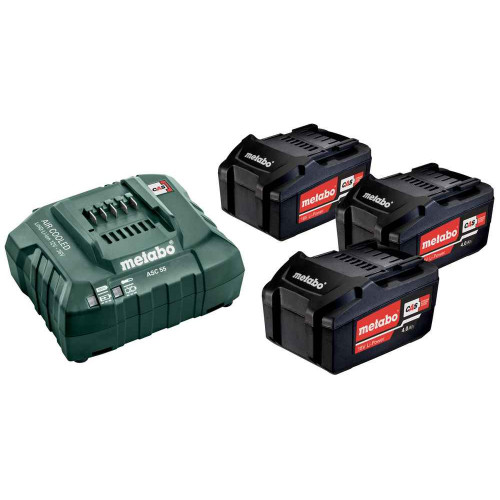 Pack énergie 18 V Pack 3 Batteries 4,0 Ah Li-Power + Chargeur rapide - ASC 55, coffret Metaloc - Metabo