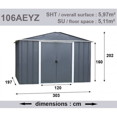 Abri Métal 106AEYZ - S.H. T. 5,97 m² - H. 202cm - Anthracite - Trigano