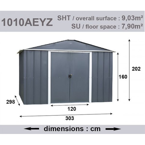 Abri Métal 1010AEYZ - S.H. T. 9,03 m² - H. 202cm - Anthracite - Trigano