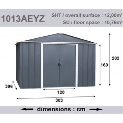 Abri Métal 1013AEYZ - S.H. T. 12,00 m² - H. 202cm - Anthracite - Trigano