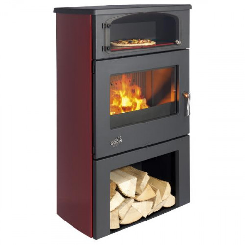 Poêle à bois Grand Chinon anthracite - émaillé carmin 11 kW - Godin