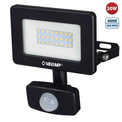 PADLIGHT5, projecteur LED 20W IP44, noir, 4000K. Avec détecteur de marque VELAMP, référence: B6913000