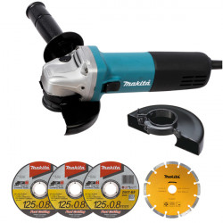 Meuleuse d'angle filaire Ø 125 mm 840 W - cordon alim 2,5 m - 2,1 kg (kit d'accessoires) de marque MAKITA, référence: B6936100