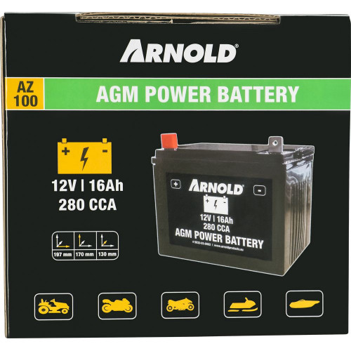 Batterie AGM 12V 16Ah pour tracteur tondeuse - Arnold