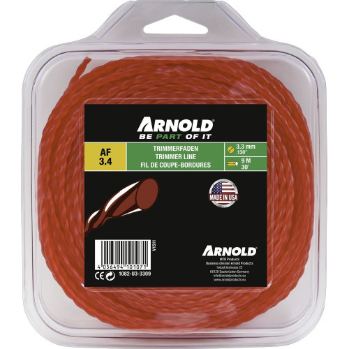 Fil de coupe-bordure rond en nylon torsadé rouge AF 3,4, 3,3 mm × 9 m - Arnold