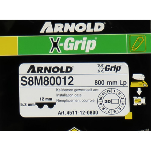 Courroie dentée trapézoïdale X-Grip de type 120S8M800 - Arnold