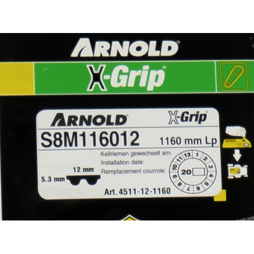 Courroie dentée trapézoïdale X-Grip de type 120S8M1160 - Arnold