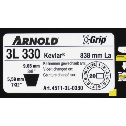 Courroie trapézoïdale X-Grip V de type 3L330 - Arnold