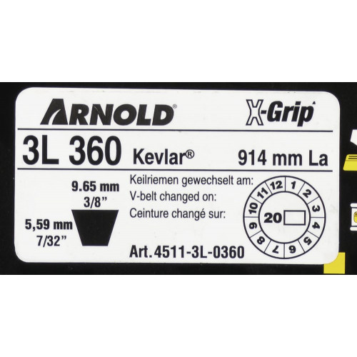 Courroie trapézoïdale X-Grip V de type 3L360 - Arnold