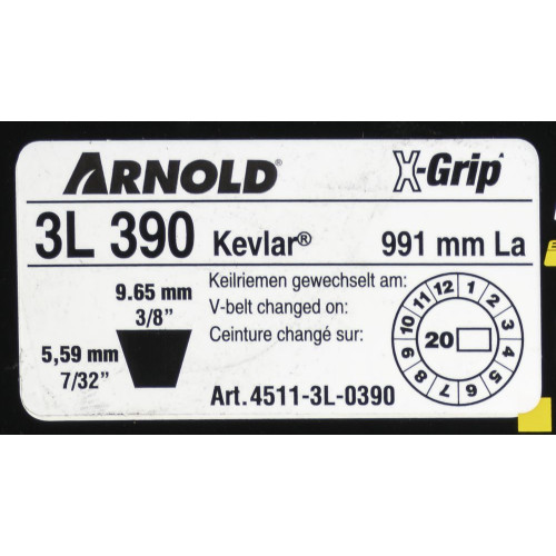 Courroie trapézoïdale X-Grip V de type 3L390 - Arnold