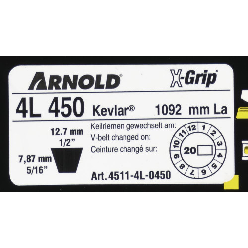 Courroie trapézoïdale X-Grip V de type 4L450 - Arnold