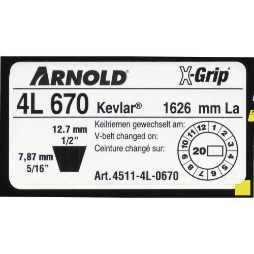 Courroie trapézoïdale X-Grip V de type 4L670 - Arnold