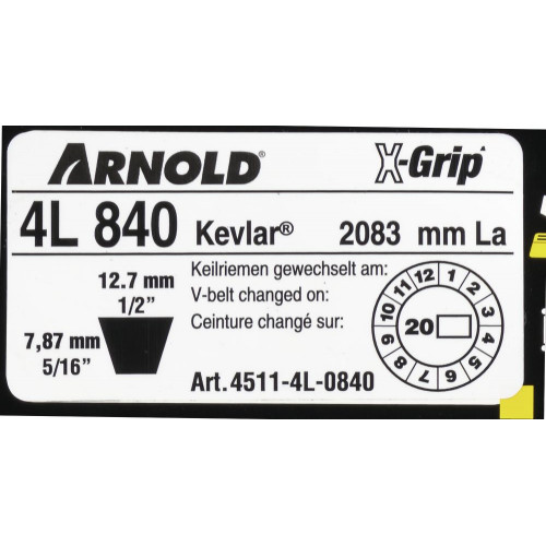 Courroie trapézoïdale X-Grip V de type 4L840 - Arnold
