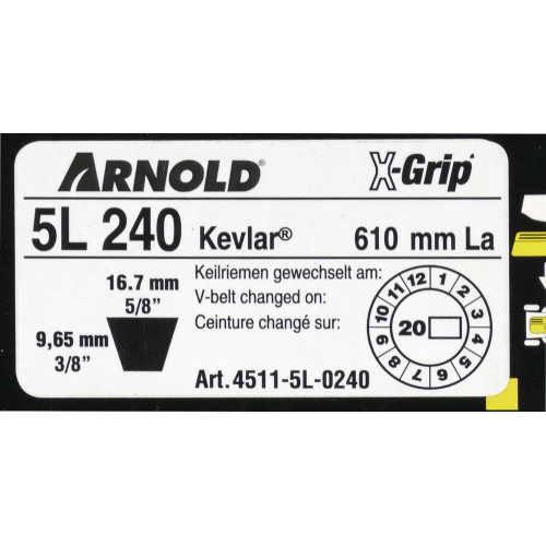 Courroie trapézoïdale X-Grip V de type 5L240 - Arnold