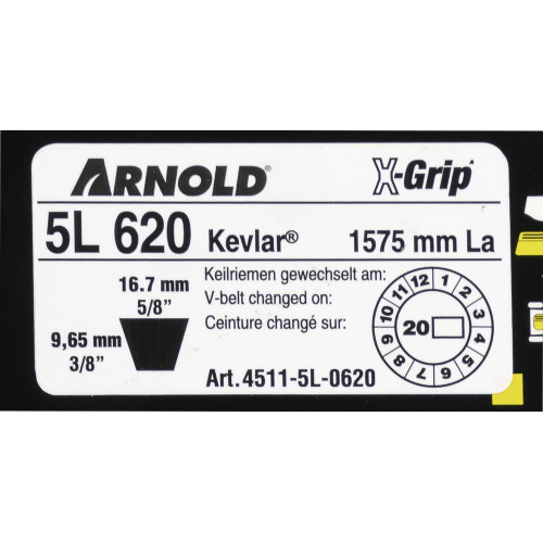 Courroie trapézoïdale X-Grip V de type 5L620 - Arnold