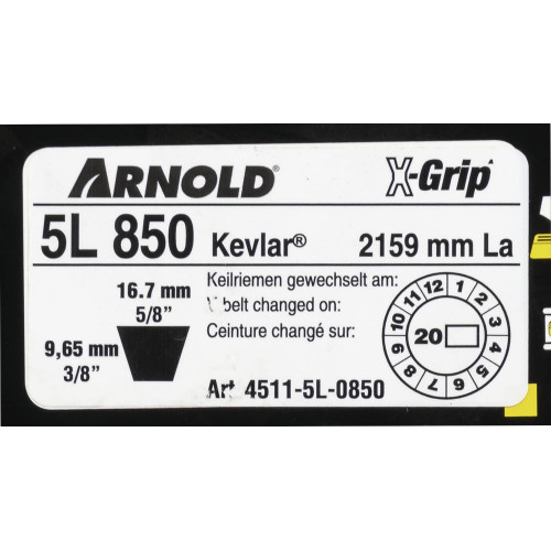 Courroie trapézoïdale X-Grip V de type 5L850 - Arnold