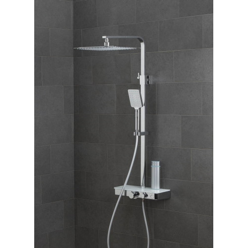 Système de douche OCEAN chromé-blancavec - mitigeur thermostatique et tablette - Schütte