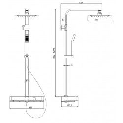 Système de douche OCEAN chromé-blancavec - mitigeur thermostatique et tablette - Schütte