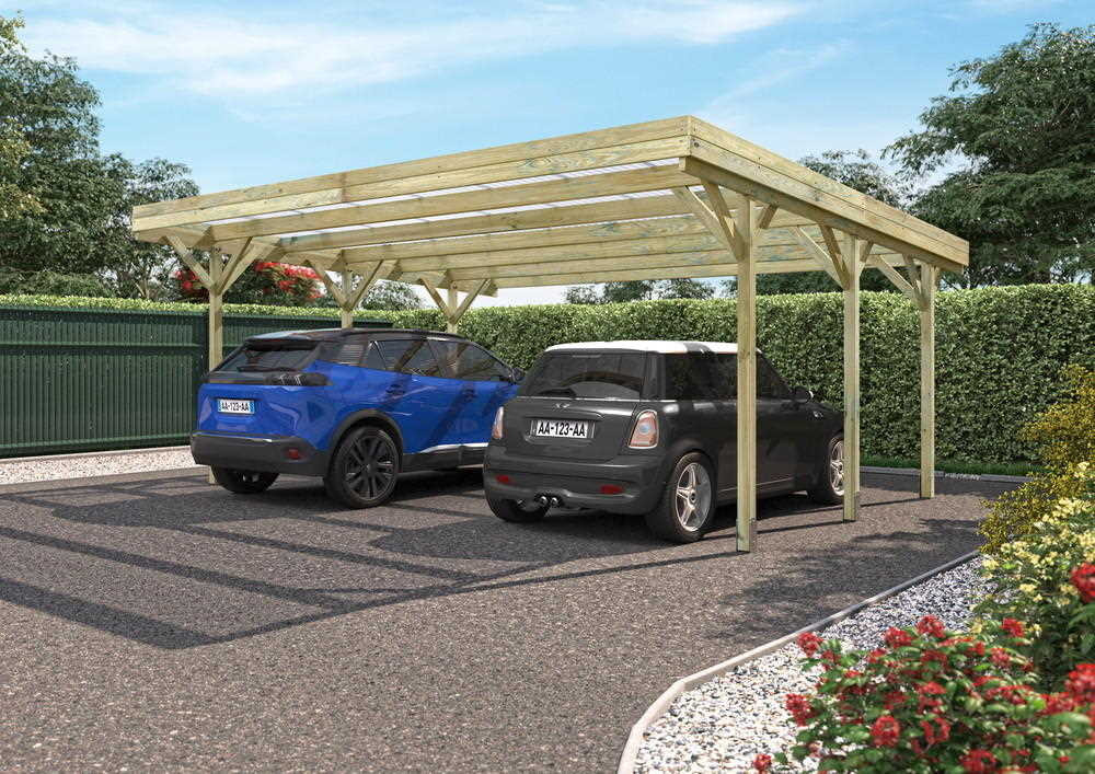 Forest Style Carport Holzwagen - 14,2 M² Überdachung Für Auto & Garten