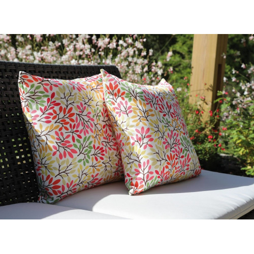 Coussin déhoussable exterieur décor Motif Imprimé petites feuilles 45 x 45 cm - PROLOISIRS