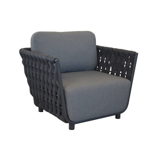 Fauteuil de détente Hug alu/tresse sangle rubber avec coussin - anthracite - PROLOISIRS