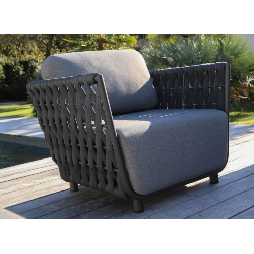 Fauteuil de détente Hug alu/tresse sangle rubber avec coussin - anthracite - PROLOISIRS