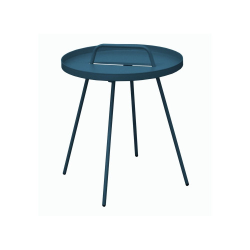 Table Basse de jardin Flower, ronde, 4 pieds, poignée - bleu 44 x 51 cm - PROLOISIRS