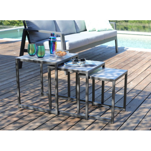 Table basse de jardin Gigogne lot de 3 - grey - PROLOISIRS