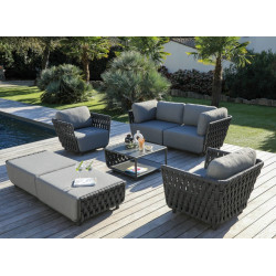 Table basse de jardin rectangulaire Hug alu tresse/veree+ceramique - anthracite - PROLOISIRS