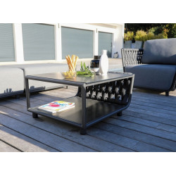 Table basse de jardin rectangulaire Hug alu tresse/veree+ceramique - anthracite - PROLOISIRS