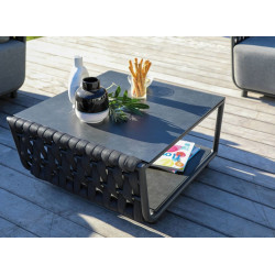 Table basse de jardin rectangulaire Hug alu tresse/veree+ceramique - anthracite - PROLOISIRS