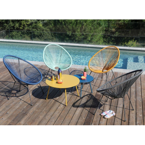 Table basse de jardin ronde en acier Rio - bleu Ø 50 cm - PROLOISIRS