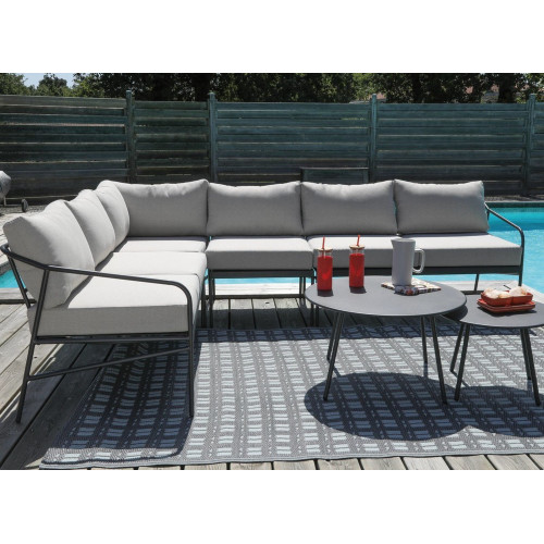 Tapis d’extérieur pour salon détente ou repas blanc/graphite 240 x 150 cm - PROLOISIRS