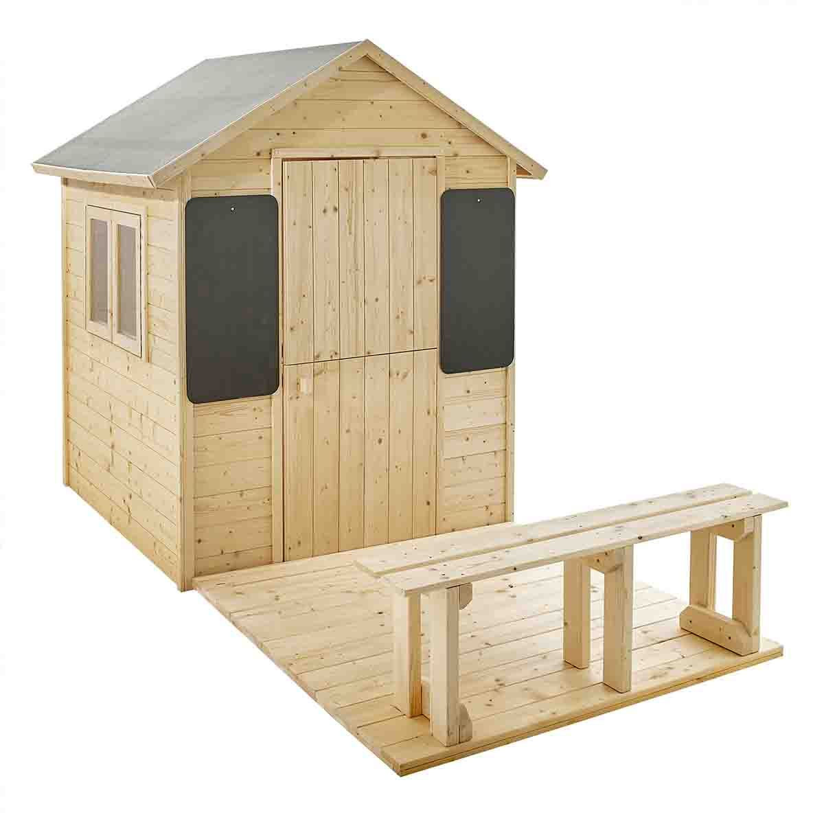 Cabane en bois avec terrasse et banc pour enfants 1,41 x 2,41 x 1,62 m - Grace