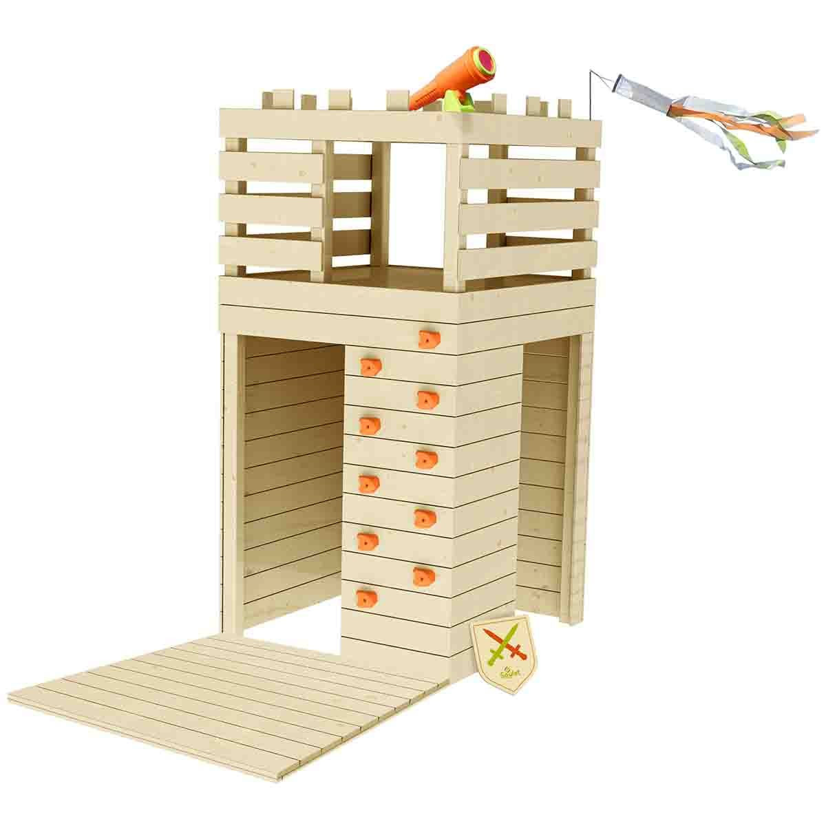 Cabane en bois pour enfants, mur escalade - 1,18 x 2,47 x 2,35 m - Knight