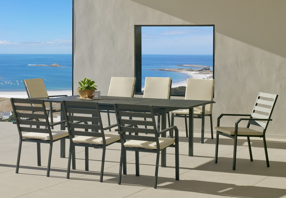 Ensemble repas PALMA/PALMA - 8 places - finition anthracite, tissus beige