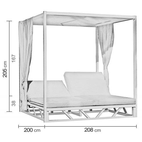 Lit de jardin Balinaise BALINESA-210 - Finition blanc, tissus blanc - 2 places - HEVEA