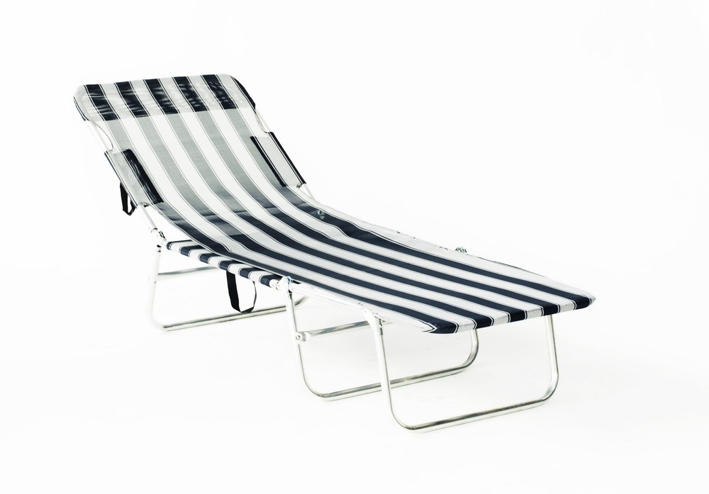 Lot de 2 lits de plage, lit de camp valparaiso-45 rayé bleu - aluminium