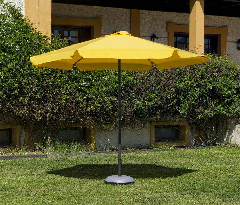 Parasol droit CARACAS Ø 300cm - toile jaune - mat alu - sans pied