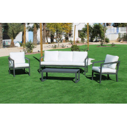 Salon de jardin Sofa ACAPULCO-8 - Finition anthracite, tissus blanc - HEVEA