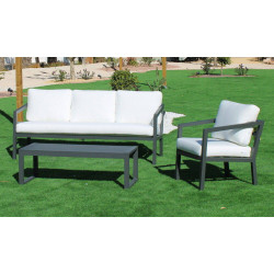 Salon de jardin Sofa ACAPULCO-8 - Finition anthracite, tissus blanc - HEVEA