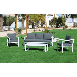 Salon de jardin Sofa ACAPULCO-8 - Finition blanc, tissus gris foncé - HEVEA