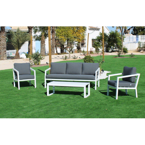 Salon de jardin Sofa ACAPULCO-8 - Finition blanc, tissus gris foncé - HEVEA