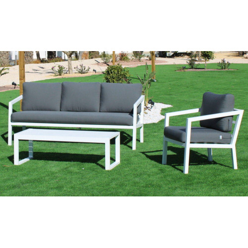 Salon de jardin Sofa ACAPULCO-8 - Finition blanc, tissus gris foncé - HEVEA