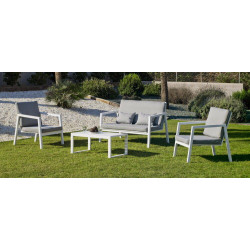Salon de jardin Sofa AGATA-7 - Finition blanc/gris clair - 4 à 5 places de marque HEVEA, référence: J7093400
