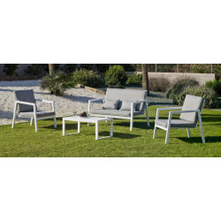 Salon de jardin Sofa AGATA-7 - Finition blanc/gris clair - 4 à 5 places - HEVEA